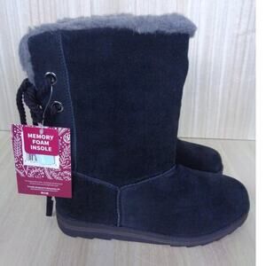 Muk Luks Ziggy Rodeo Boots Black Suede Water Resistant Wool Lined‎ Womens Size 6